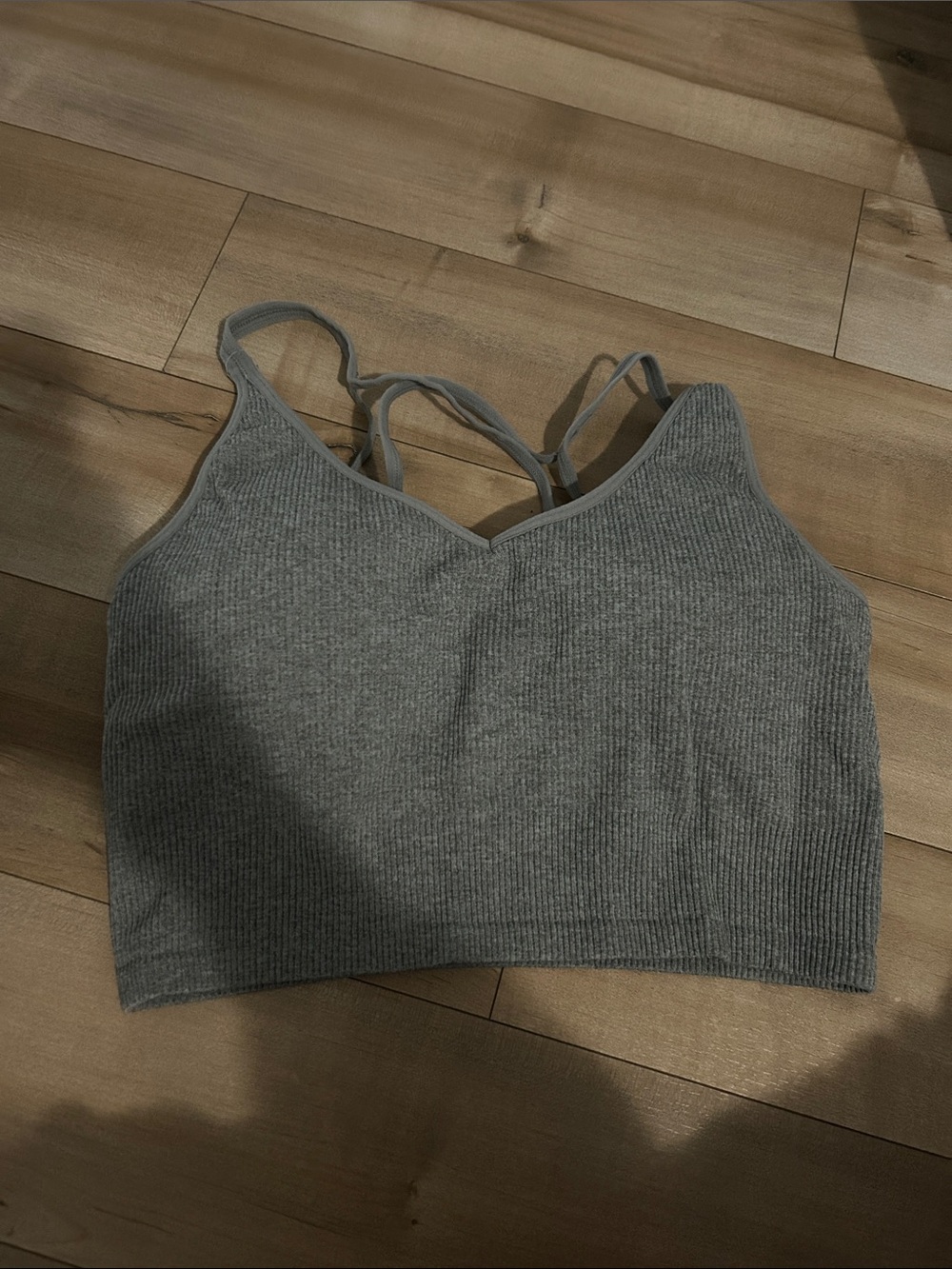 Lemon Gray Ribbed Strappy Sports Bralette